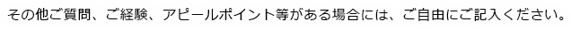 その他ご質問、ご経験、アピールポイント等がある場合には、ご自由にご記入ください。